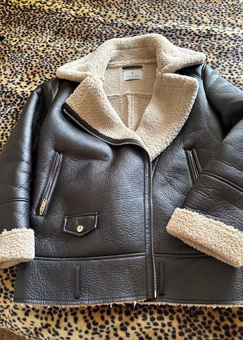 Kürklü Kahverengi Deri Kadın Biker Ceket - Görsel 6