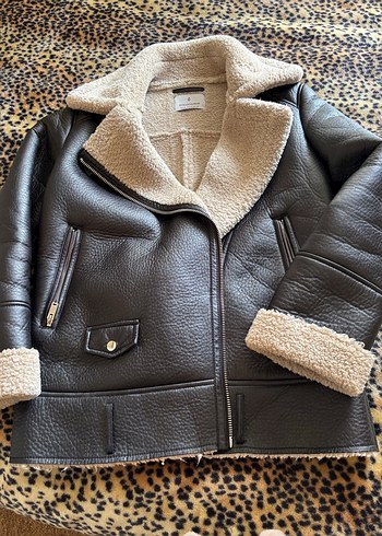 Kürklü Kahverengi Deri Kadın Biker Ceket - Görsel 2