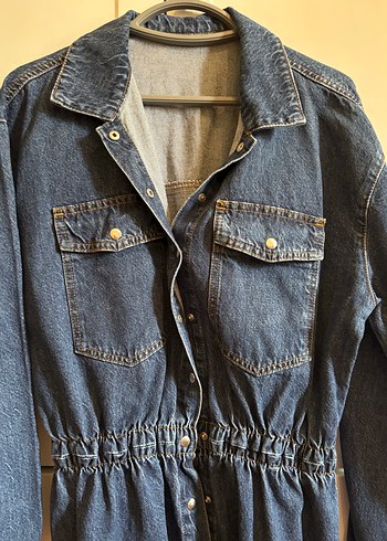 Kadın Mavi Kısa Kot elbise jean - Görsel 4