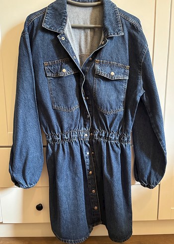 Kadın Mavi Kısa Kot elbise jean - Görsel 3