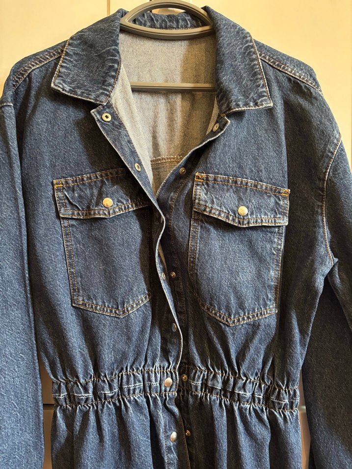 Kadın Mavi Kısa Kot elbise jean - Görsel 4