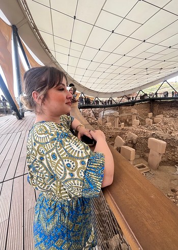 Kadın Mavi Bohem Mini Tulum - Görsel 3