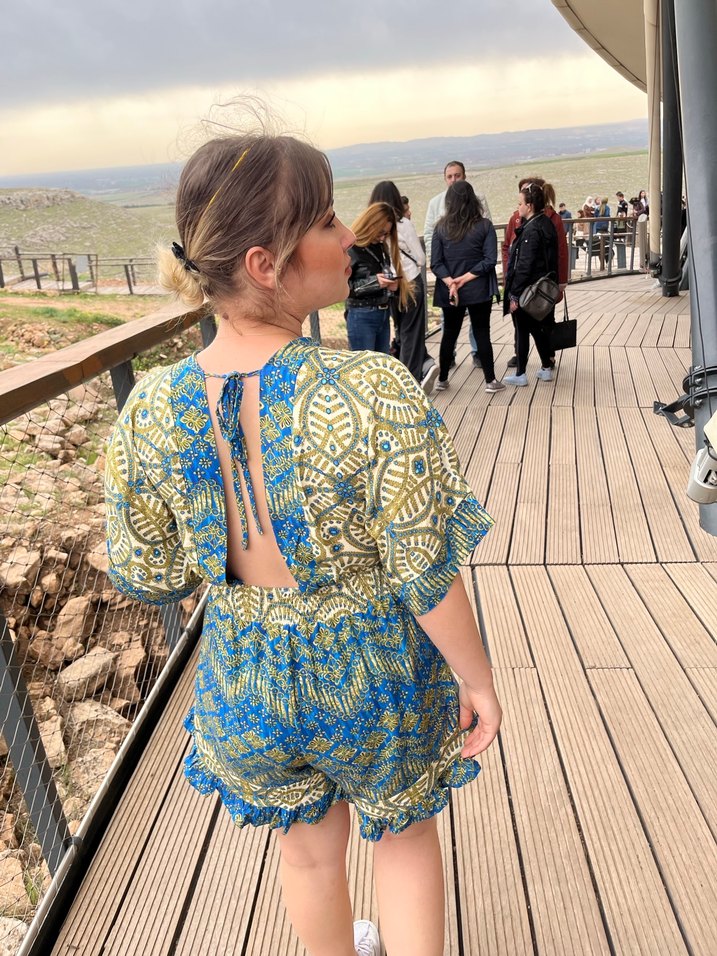 Kadın Mavi Bohem Mini Tulum - Görsel 4