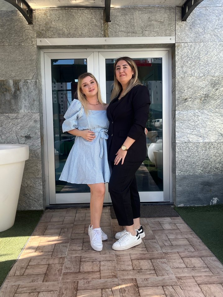 Mavi Bağcıklı Balon Kollu Midi Elbise - Görsel 2