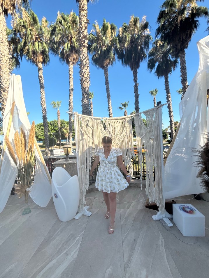 Beyaz Bağlamalı Mini Bohem Elbise - Görsel 2