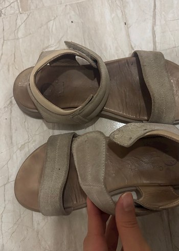 Bej Süet  elle Kadın sandalet - Görsel 5