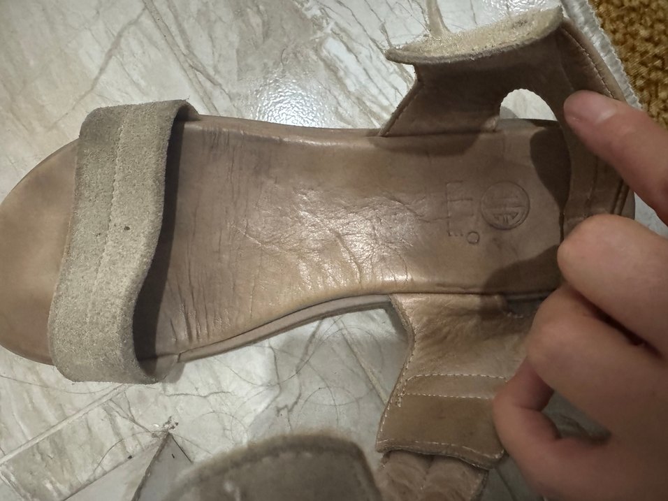 Bej Süet  elle Kadın sandalet - Görsel 4