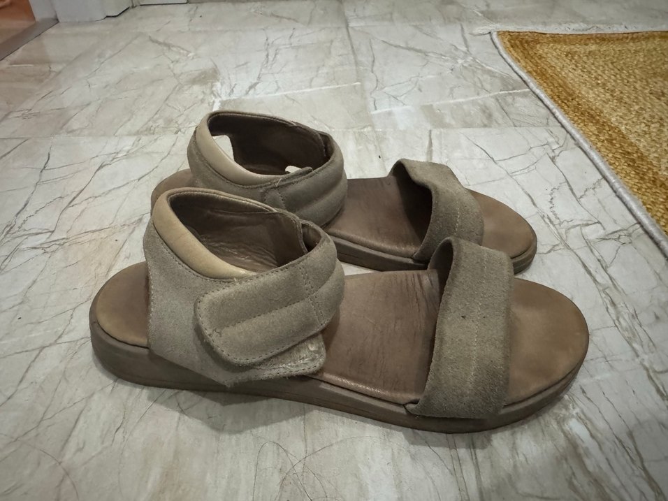 Bej Süet  elle Kadın sandalet - Görsel 3