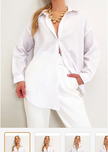 Düğmeli V Yaka Beyaz Kadın Gömlek - Görsel 2