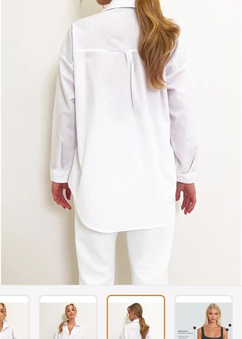 Düğmeli V Yaka Beyaz Kadın Gömlek - Görsel 4