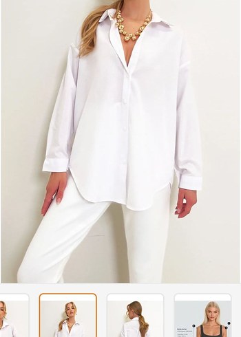 Düğmeli V Yaka Beyaz Kadın Gömlek - Görsel 3