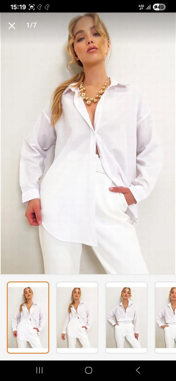 Düğmeli V Yaka Beyaz Kadın Gömlek - Görsel 2