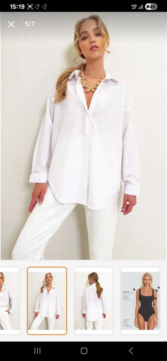 Düğmeli V Yaka Beyaz Kadın Gömlek - Görsel 3