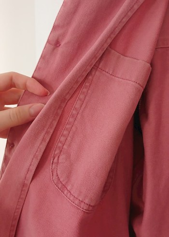 Pembe Düğmeli Kot Kadın Ceket - Görsel 5