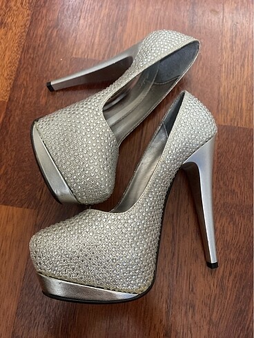 36 Beden gri Renk Swarovski taşlı Platform topuklu ayakkabı
