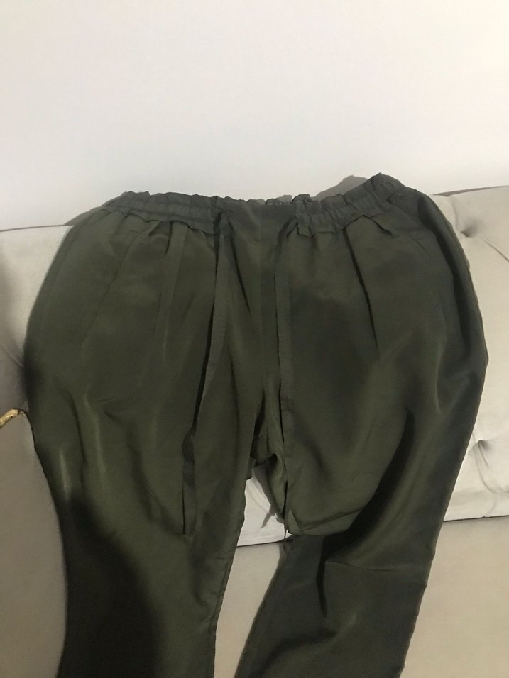 Kadın Haki Kuşaklı Kumaş Pantolon - Görsel 3