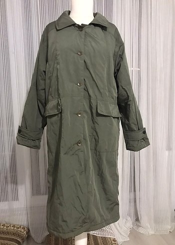 Düğmeli Khaki Uzun Kadın Yağmurluk - Görsel 3