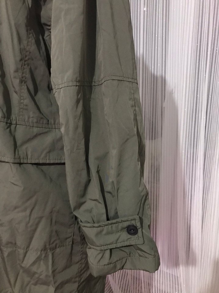 Düğmeli Khaki Uzun Kadın Yağmurluk - Görsel 5