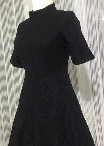 Siyah Midi Klasik Zarif Goth Elbise - Görsel 6