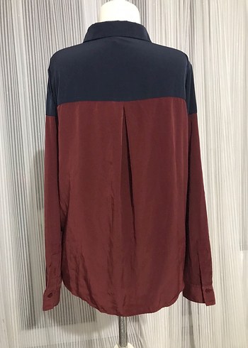 Bordo Lacivert Düğmeli Uzun Kollu Kadın Gömlek - Görsel 8