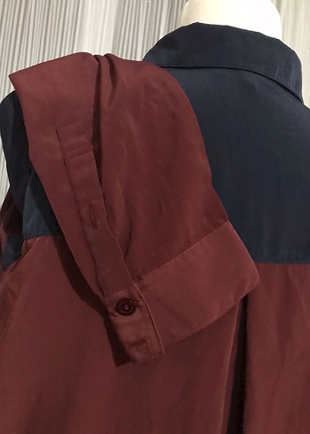 Bordo Lacivert Düğmeli Uzun Kollu Kadın Gömlek - Görsel 7