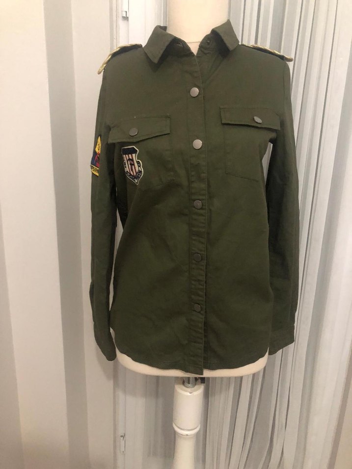 Kadın Haki Kamuflaj Düğmeli Ceket - Görsel 2