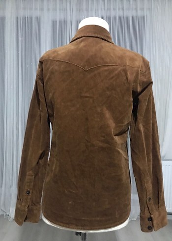 Düğmeli Kahverengi Kadife Gömlek - Görsel 2