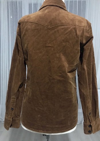 Düğmeli Kahverengi Kadife Gömlek - Görsel 4