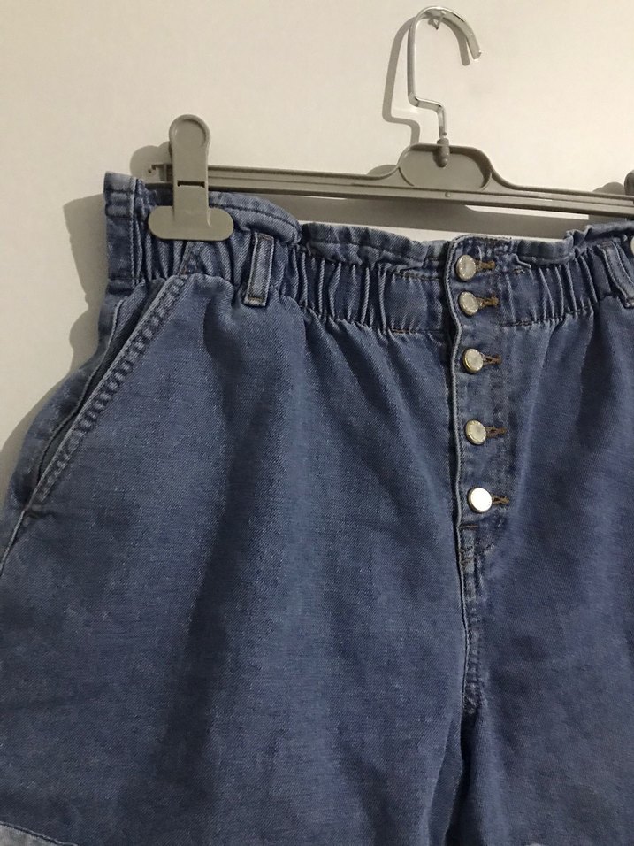 Düğmeli Mavi Kadın Mini Kot Şort - Görsel 4