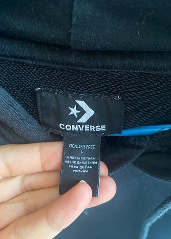 l Beden Converse Siyah Kapüşonlu Rahat Sweatshirt