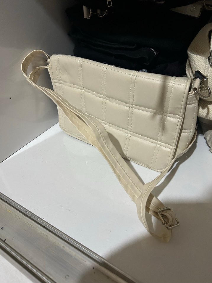 Beyaz Kareli Deri Kadın Omuz Çantası - Görsel 2