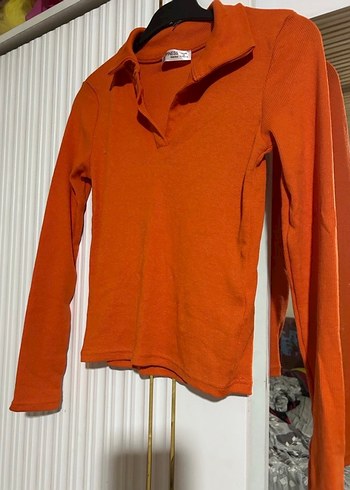 Turuncu Uzun Kollu Polo Yaka Kadın Kazak - Görsel 2