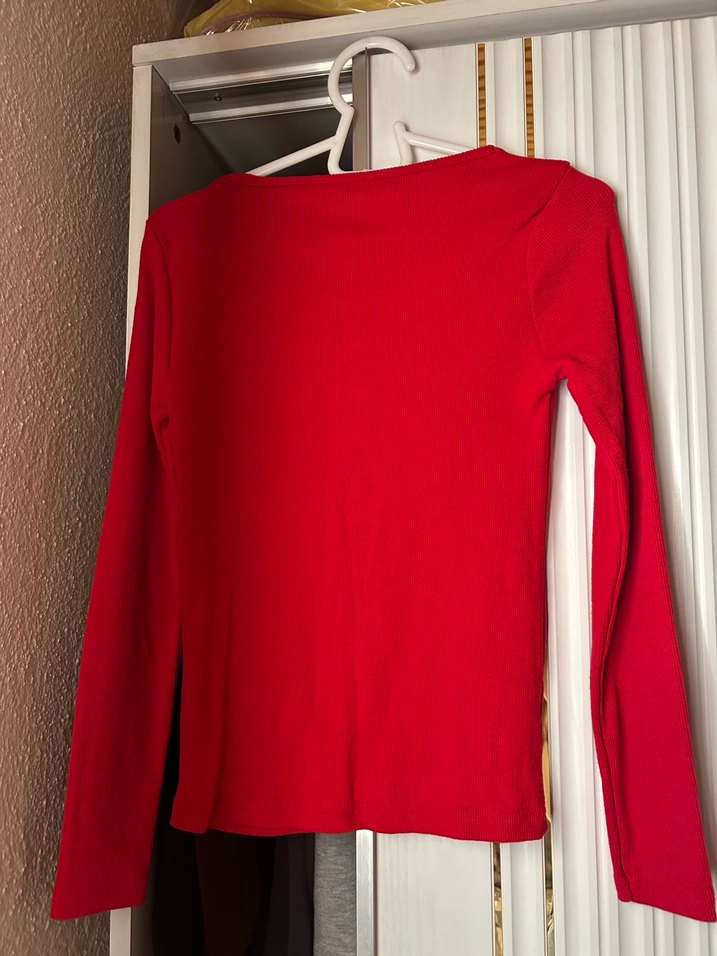 Kırmızı Uzun Kollu Kare Yaka Kadın Kazak - Görsel 2