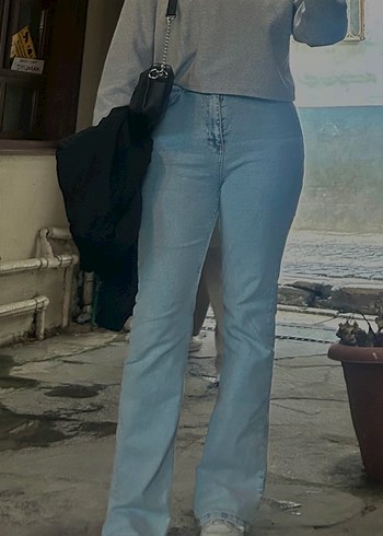 Bej Rahat Kesim Kadın Kot Pantolon - Görsel 3