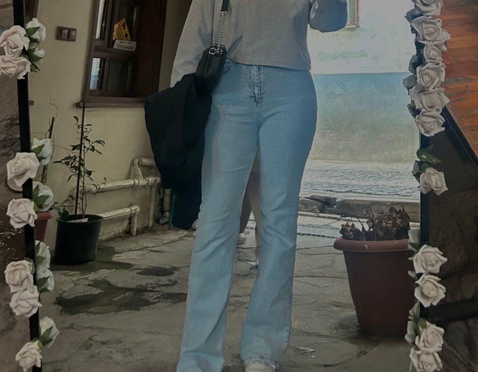 Bej Rahat Kesim Kadın Kot Pantolon - Görsel 3