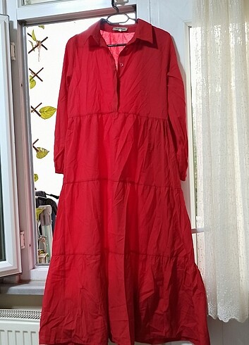 xl Beden Kırmızı uzun gömlek elbise