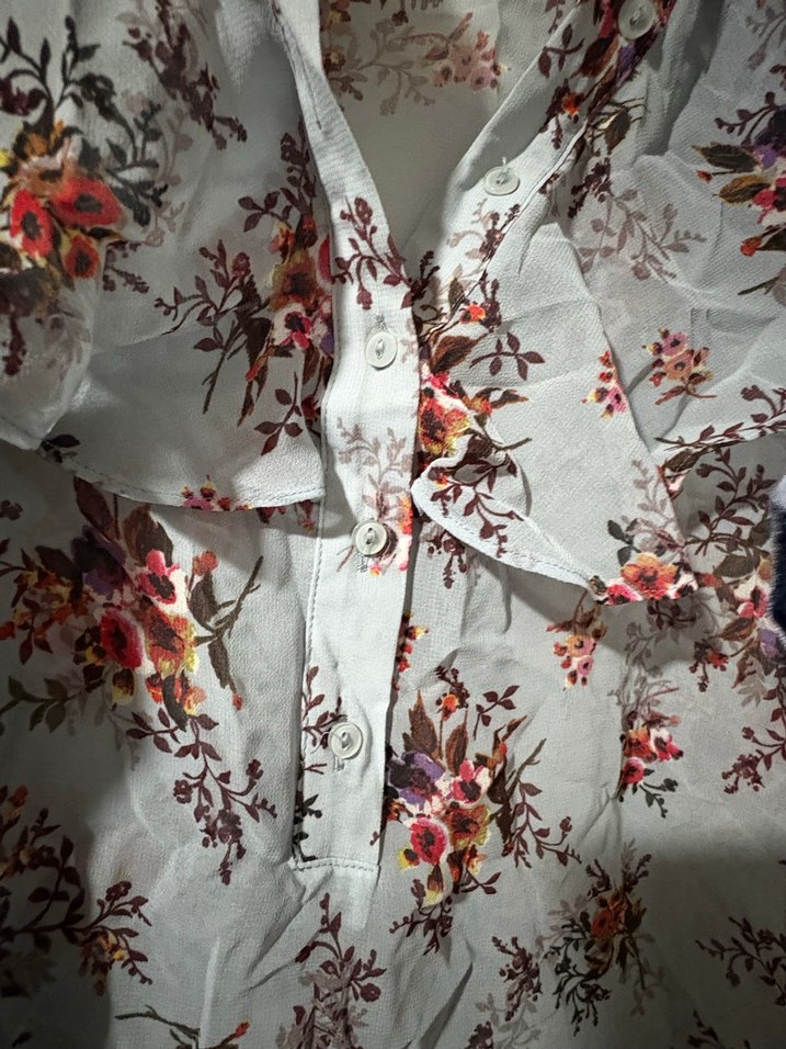 Bohem Gri Çiçekli Uzun Kollu Bluz - Görsel 2