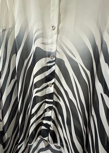Zebra Desenli Düğmeli Kolsuz Midi Gömlek - Görsel 2