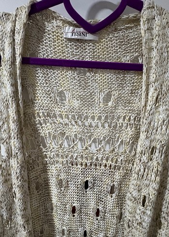 Bej Uzun Örgü Bohem Kadın Yelek - Görsel 3