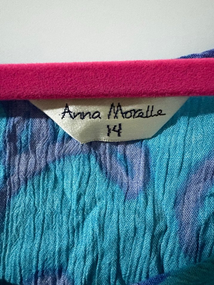 Mavi Bağlama Desenli Kolsuz Keten Bluz - Görsel 2