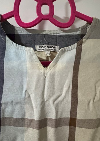 Gri Ekose Desenli Kısa Kollu Kadın Gömlek - Görsel 2