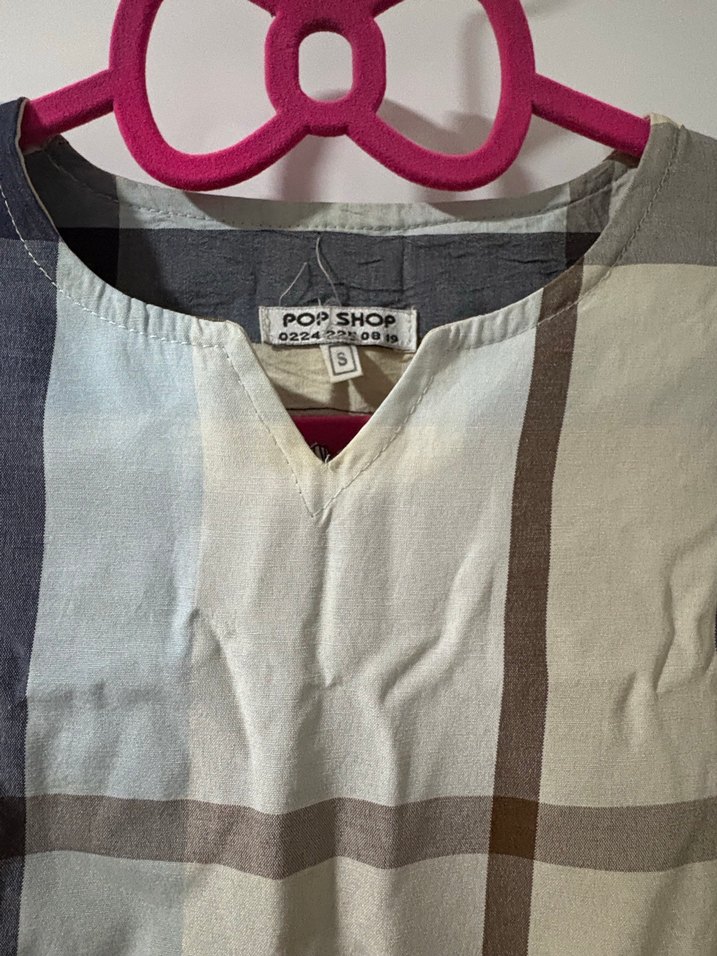 Gri Ekose Desenli Kısa Kollu Kadın Gömlek - Görsel 2