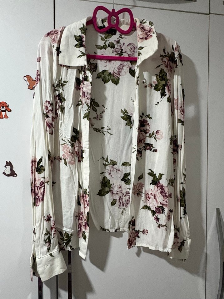 Uzun Kollu Çiçek Desenli Pamuklu Gömlek - Görsel 2