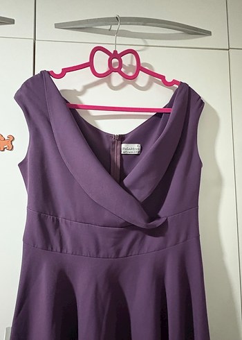 Mor Drapeli Midi Abiye Elbise - Görsel 5