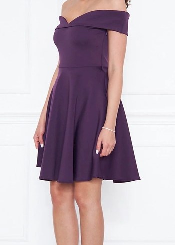 Mor Drapeli Midi Abiye Elbise - Görsel 2