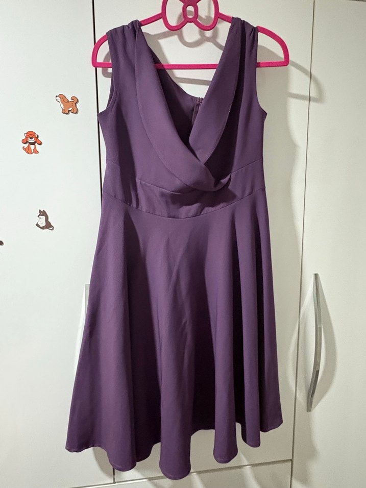 Mor Drapeli Midi Abiye Elbise - Görsel 4