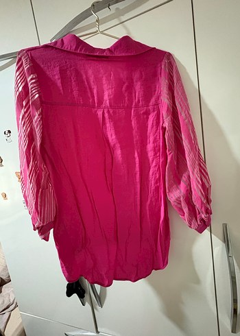 Pembe Keten Bohem V Yaka Gömlek - Görsel 3