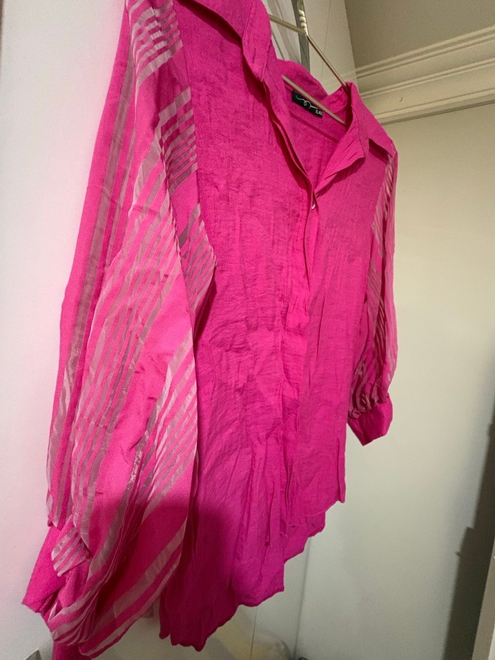 Pembe Keten Bohem V Yaka Gömlek - Görsel 2