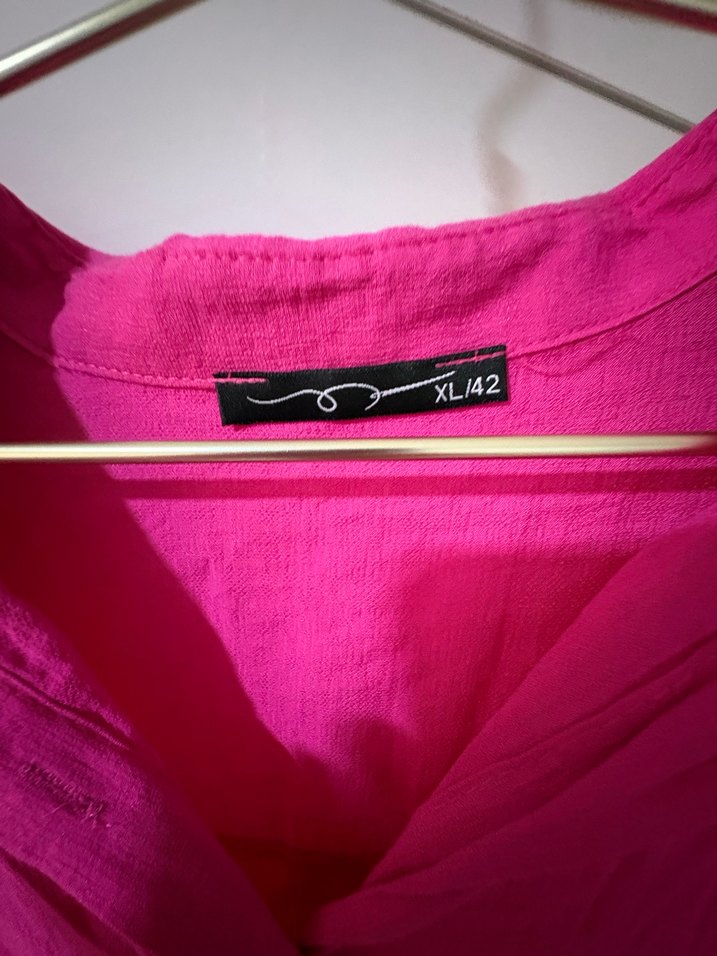 Pembe Keten Bohem V Yaka Gömlek - Görsel 5