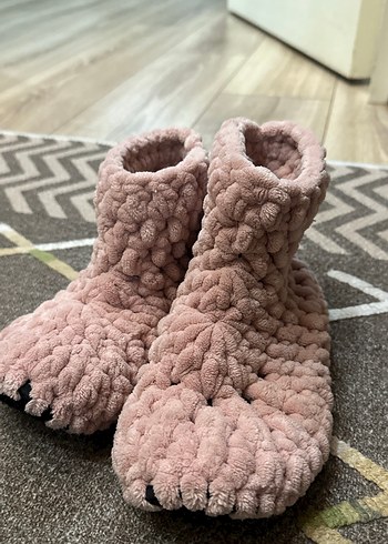 Kız Çocukları İçin Pembe Örgü Ev Terliği - Görsel 2